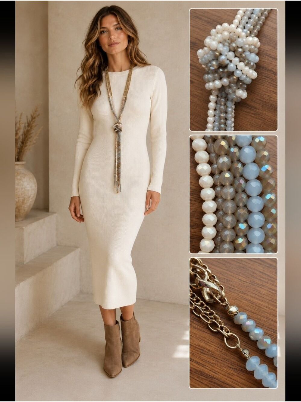 THE LIMITED GLASS RONDELLE BEADED LARIAT STATEMENT NECKLACE HANGS 26" AB FINISH